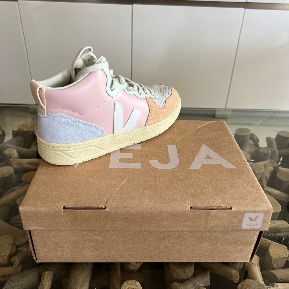 VEJA V-15 Petale Leather Hi Top Sneakers